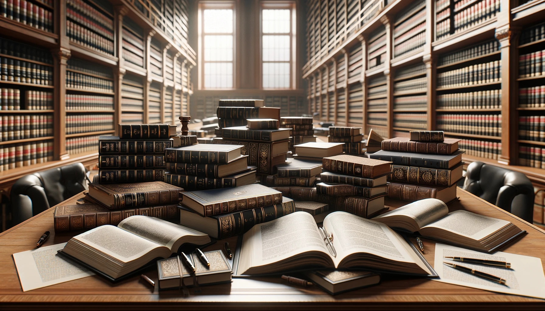 law books on a table in a law library