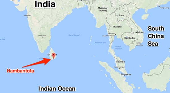 Location of Hambantota and Sri Lanka