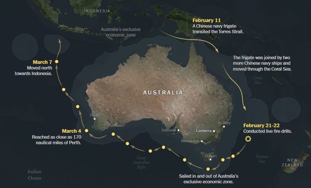 Map of Chinese warships circling Australia