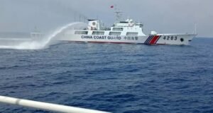 China Coast Guard ship uses a water cannon against Philippine vessels