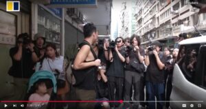 Jimmy Sham speaks to reporters in Hong Kong after being released from prison