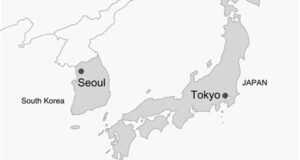 Map of South Korea and Japan