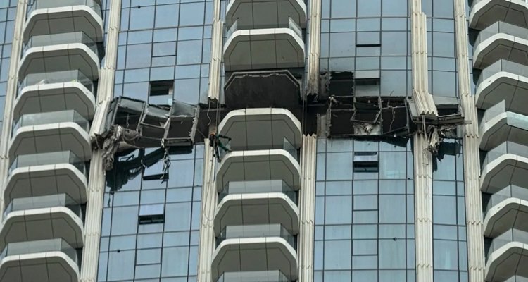 A building in Dubai that was hit by an Iranian drone