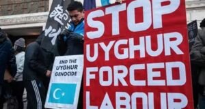 A protest against forced Uyghur labor