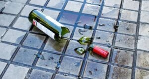 Smashed wine bottle