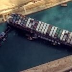 The ship Ever Given blocking Suez Canal