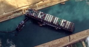 The ship Ever Given blocking Suez Canal