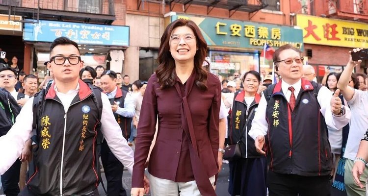 Cheng Li-wun in NYC's Chinatown during a visit to the United States