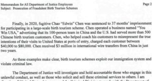 Justice memo on investigating birth tourism