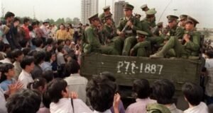 Soldiers and citizens in Beijing in 1989