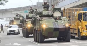 Tanks in Taiwan during a 2026 joint defense exercise