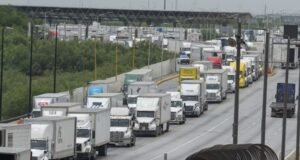 Trucks at the U.S.-Mexico border