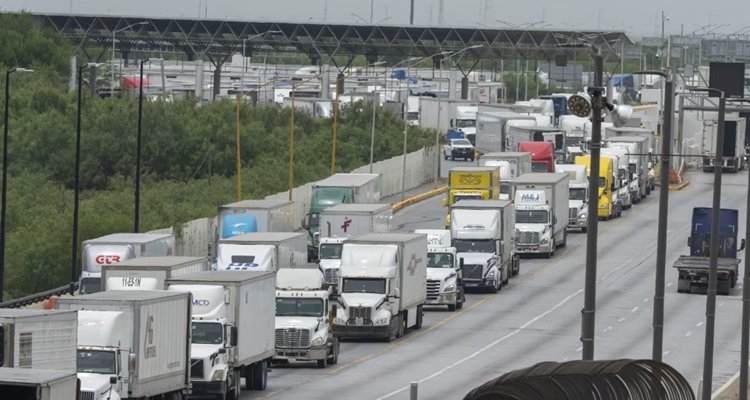Trucks at the U.S.-Mexico border