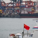 Chinese vessel near a port