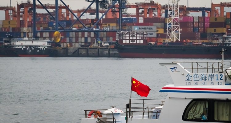 Chinese vessel near a port