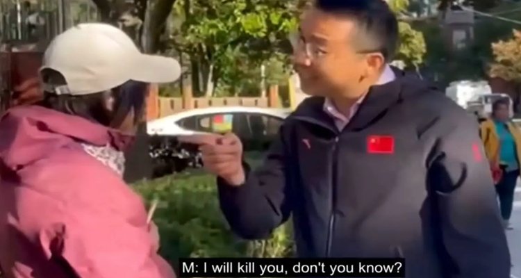 Chinese man threatens Chinese protester