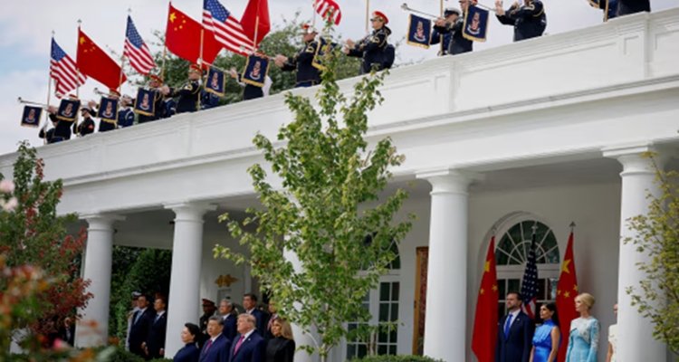 U.S. flags and Chinese flags