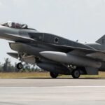 An F-16 after landing in Taiwan