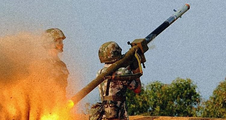 Chinese soldier firing man-portable air defense system