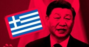 Greek flag and Xi Jinping