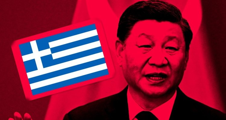 Greek flag and Xi Jinping