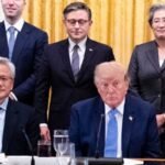 Jensen Huang and Donald Trump at a luncheon with tech industry leaders