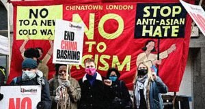Protesters imply that bashing the Chinese Communist Party is bashing China